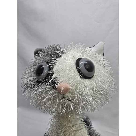 Twisted Whiskers Cat Carlton Card 13" Plush Long Neck Gray White Shaggy Poseable - Picture 3 of 7